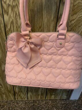 Pink Quilted Heart Satchel with Bow
